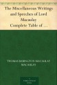 The Miscellaneous Writings and Speeches of Lord Macaulay Complete Table of Contents of the Four Volumes - Thomas Babington Macaulay Macaulay, David Widger