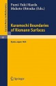 Kuramochi Boundaries of Riemann Surfaces: A Symposium Held at the Research Institute for Mathematical Sciences, Kyoto University, October 1965 - A. Dold, B. Eckmann, J.M. Morel, F. Takens, B. Teissier