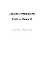 Journal of International Doctoral Research (Jidr) Volume 2, Issue 1 - Gillian Warner-Soderholm, Pat Joynt, Aleksandra Wa Sowska