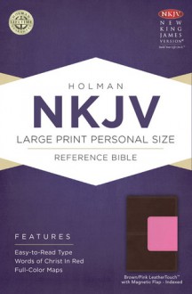 NKJV Large Print Personal Size Reference Bible, Brown/Pink LeatherTouch with Magnetic Flap Indexed - Holman Bible Publisher