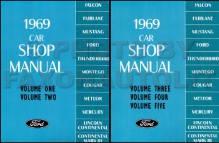 1969 Car Shop Manual 5 Volume Set - Falcon Fairlane Mustang Thunderbird Montego Cougar Meteor Mercury Lincoln Continental & Mark III - Chassis, Electrical, Engine, body, Maintenance, Lubrication - Ford Motor Company, Illustrated