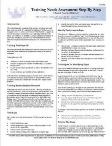 Training Needs Assessment - Step by Step Helpcard - Robert Bacal