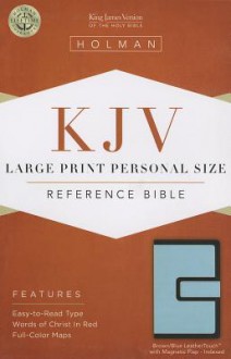 KJV Large Print Personal Size Reference Bible, Brown/Blue LeatherTouch with Magnetic Flap Indexed - Holman Bible Publisher