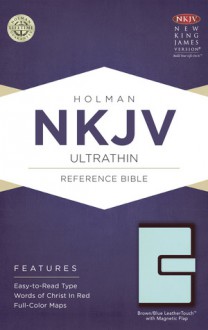 NKJV Ultrathin Reference Bible, Brown/Blue LeatherTouch with Magnetic Flap - Holman Bible Publisher