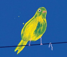 Yellow bird with worm. - David Shrigley