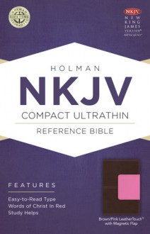 NKJV Compact Ultrathin Bible, Pink/Brown LeatherTouch with Magnetic Flap - Holman Bible Publisher