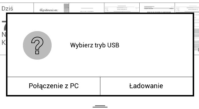 Menu wyboru połączenia USB w PocketBook Touch Lux 2