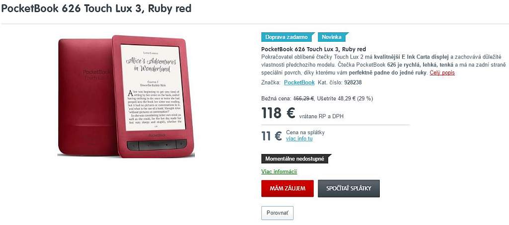 PocketBook Touch Lux 3 Ruby Red w mall.sk