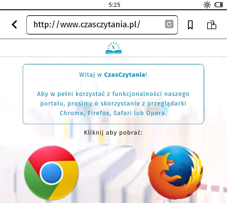 Strona czasczytania.pl w przeglądarce internetowej na Tolino Vision 2