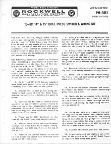 Delta Rockwell No. 15-811 14" & 15" Drill Press Switch & Wiring Kit Instructions - Misc